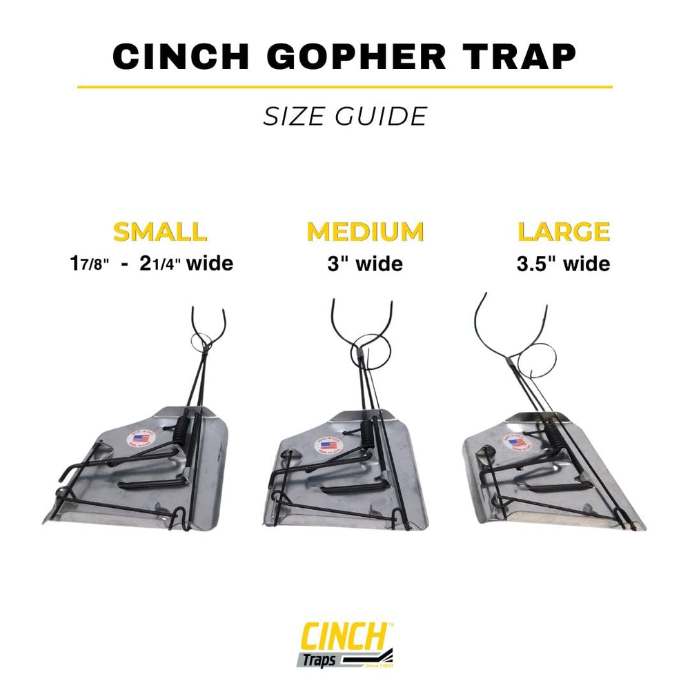Cinch TRAPS SINCE 1909 trap next to a hand for scale to show compact size and easy handling