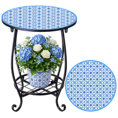 Cinnvoice blue tile tabletop front view showing decorative pattern and curb appeal