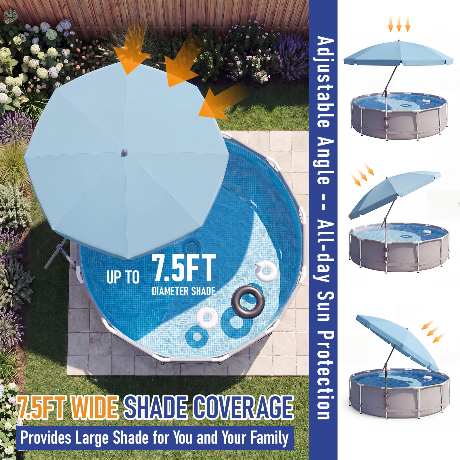 Cinnvoice clamp detail secured to pool rail for tool-free stability