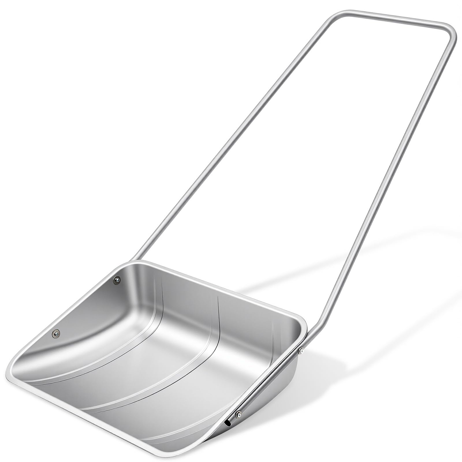 Cinnvoice front view of full shovel showing wide blade and handle for quick clearing
