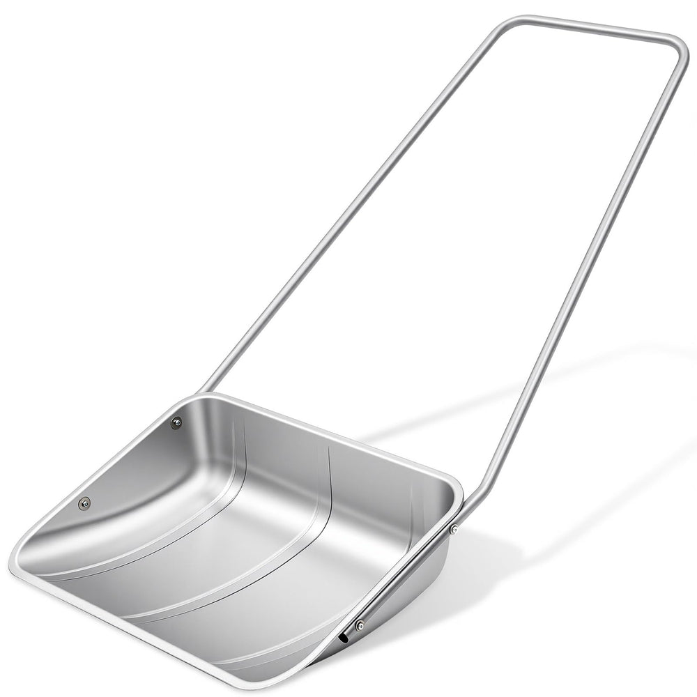 Cinnvoice front view of full shovel showing wide blade and handle for quick clearing