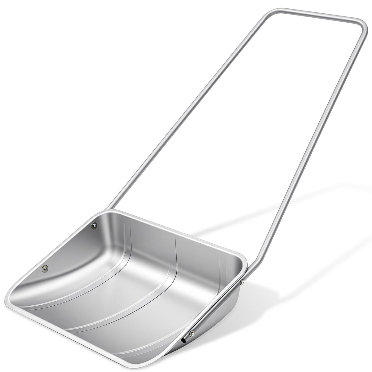 Cinnvoice front view of full shovel showing wide blade and handle for quick clearing