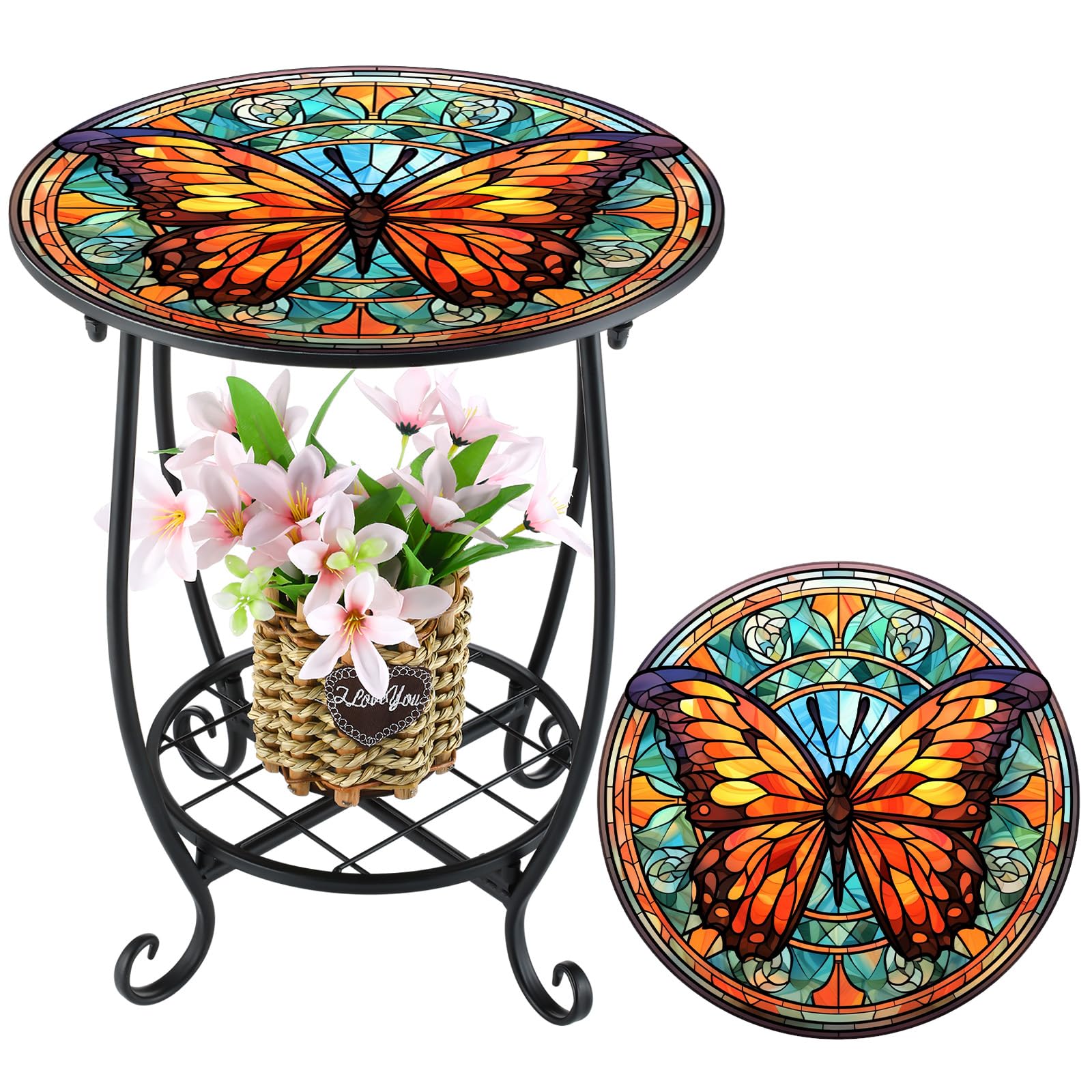 Cinnvoice front view small patio table showing compact footprint