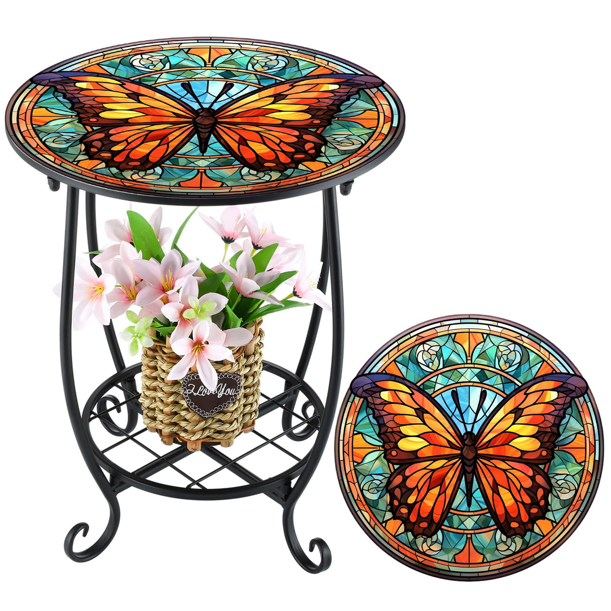Cinnvoice front view small patio table showing compact footprint