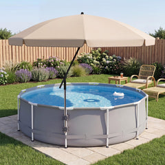 Cinnvoice umbrella clamped on pool rail providing stable shade