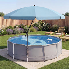 Cinnvoice front view umbrella poolside showing shade and UV protection