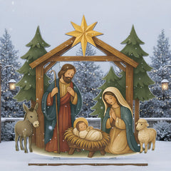 Cinnvoice nativity scene staked in a lawn creating festive outdoor ambiance