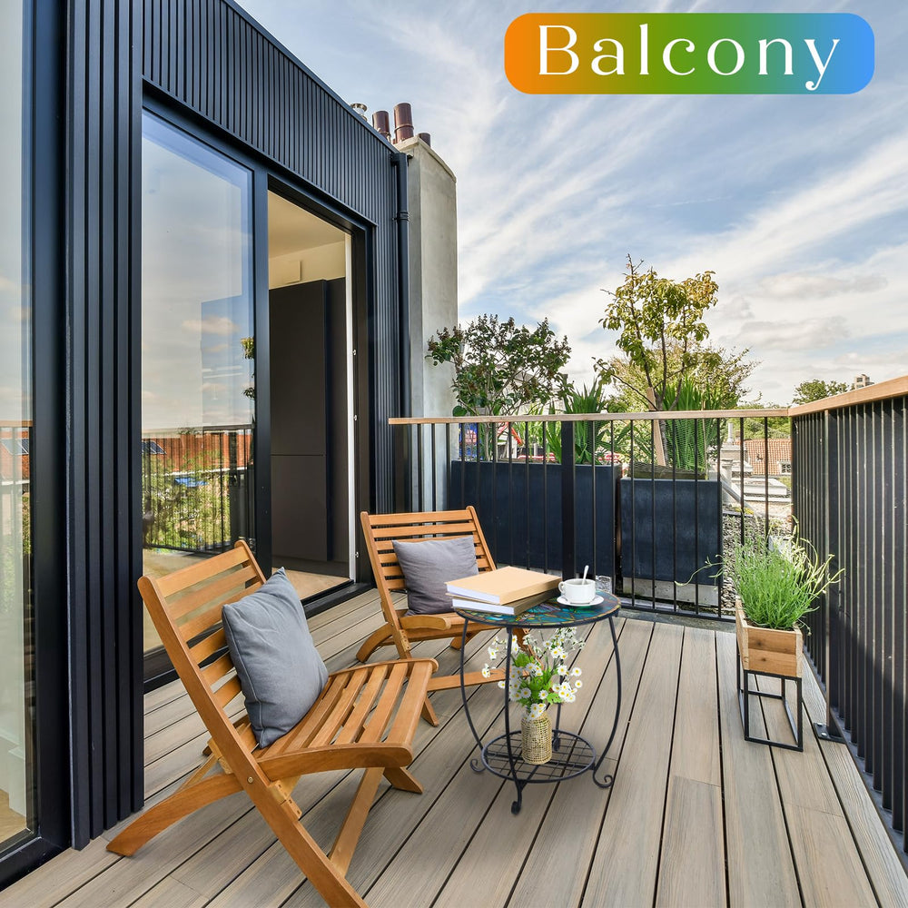 Cinnvoice side table in patio setting holding plants and drinks to enhance outdoor style
