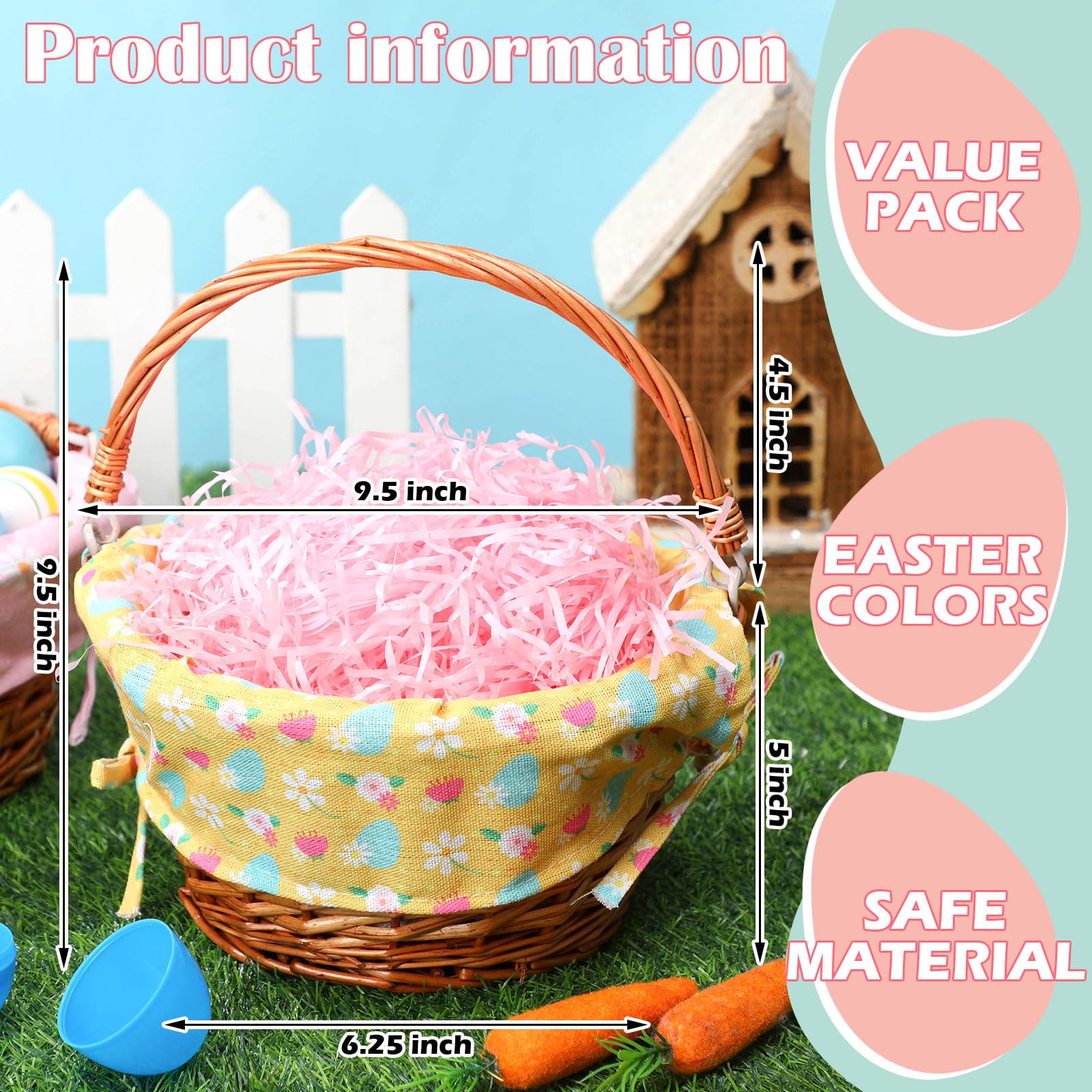 Cinnvoice array of fabric liners with bunnies eggs carrots flowers for festive color