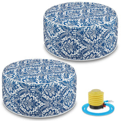 Cinnvoice ottoman front view showing round waterproof cover and tidy shape for comfort