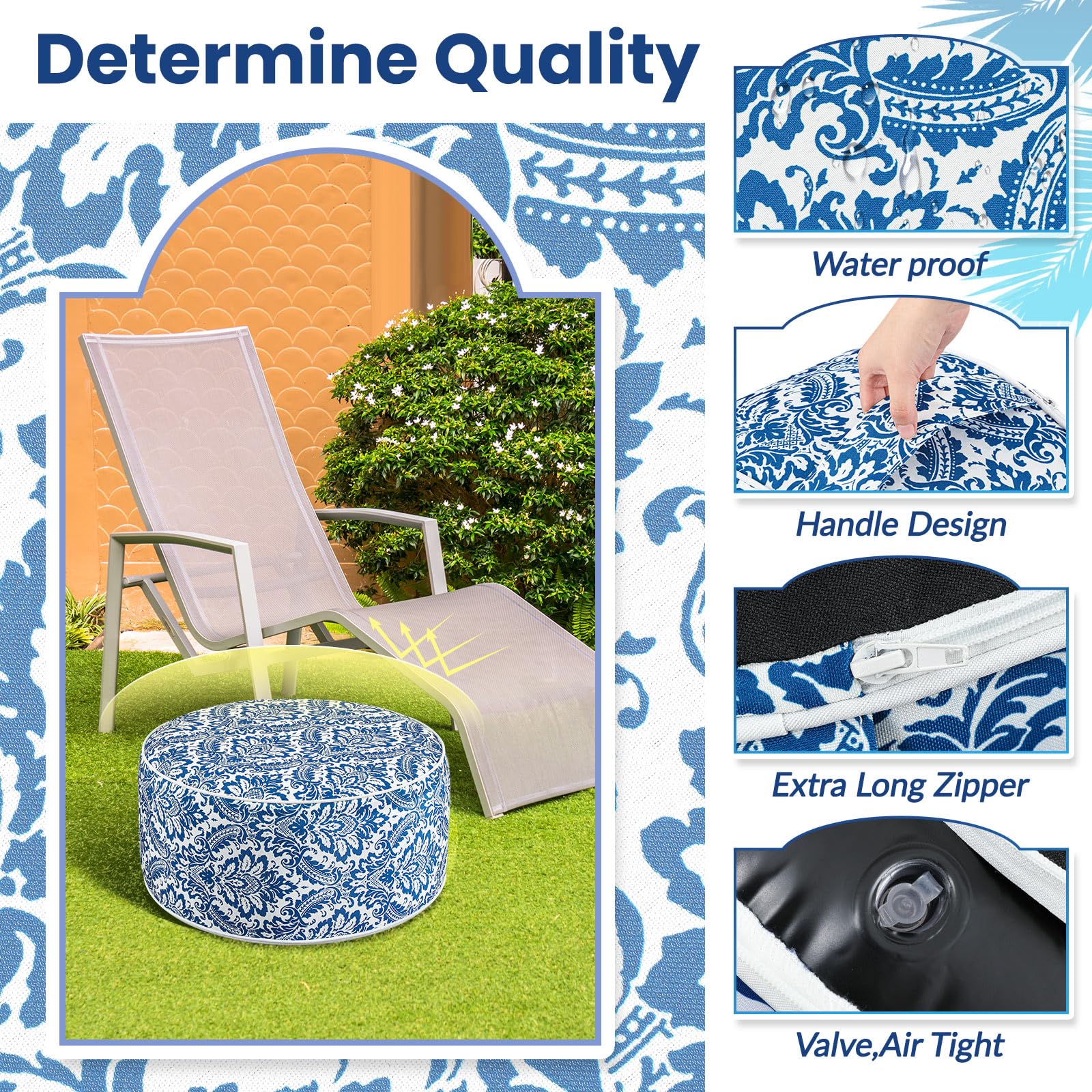 Cinnvoice ottoman side profile inflated demonstrating stable height and support for feet