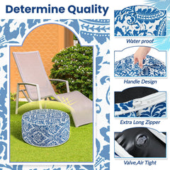 Cinnvoice ottoman side profile inflated demonstrating stable height and support for feet