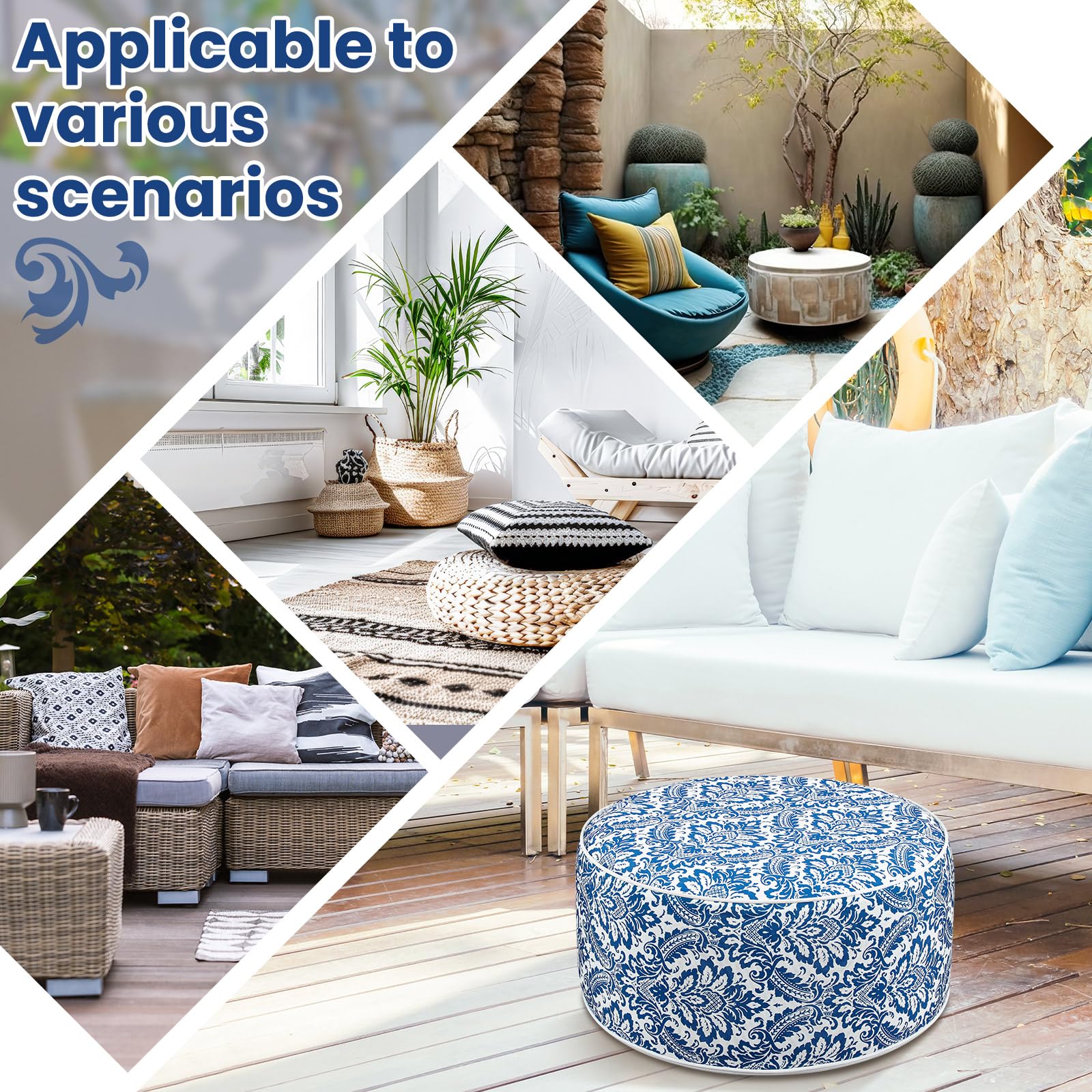 Cinnvoice ottoman next to chair showing scale and compact portability for storage