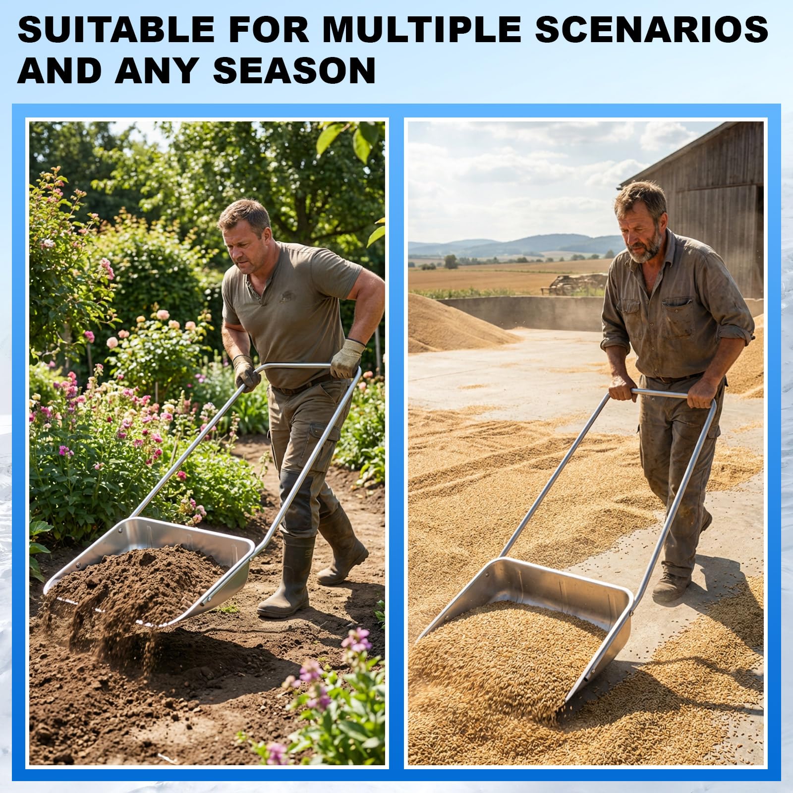 Cinnvoice shovel beside car tire showing size and scale for vehicle clearing