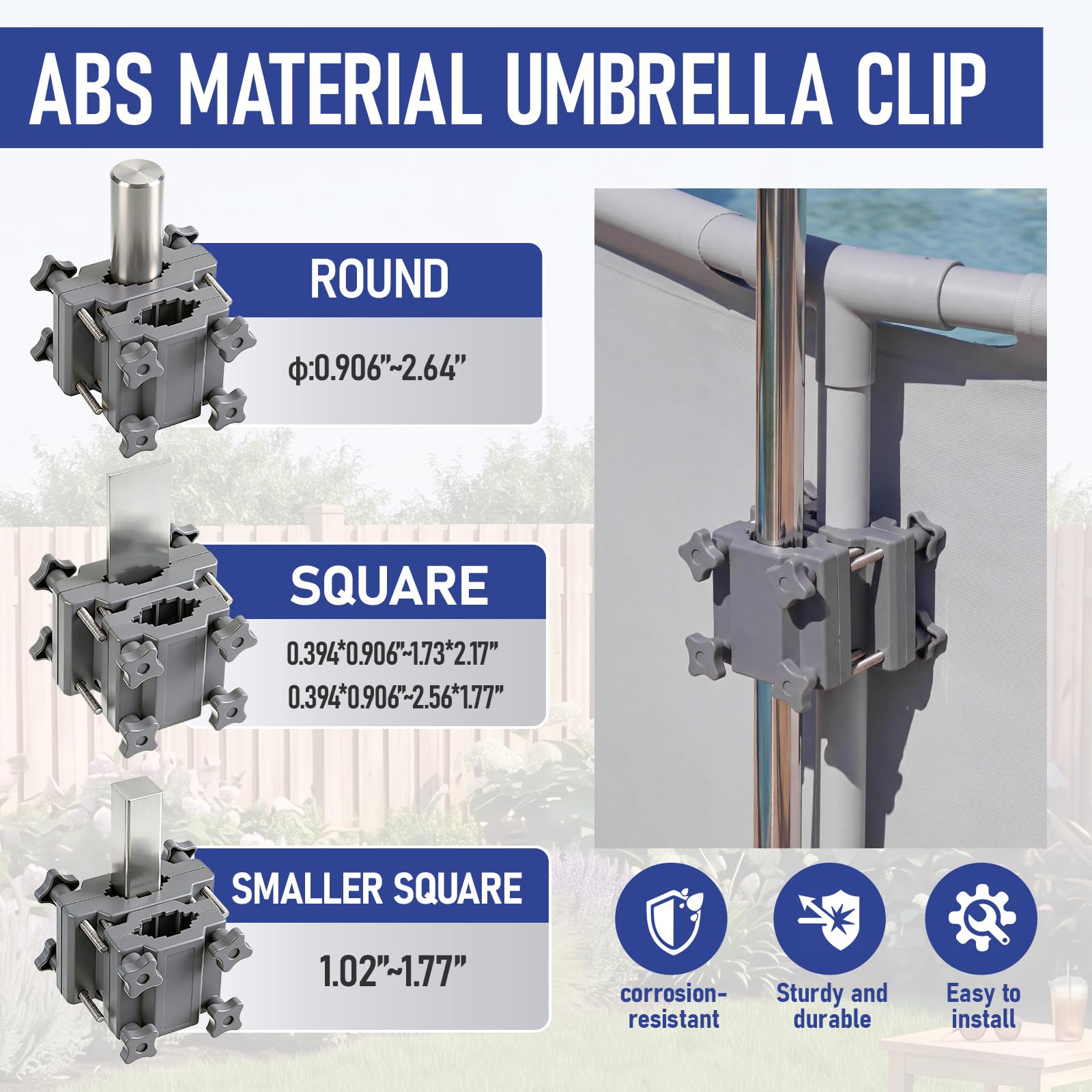 Cinnvoice umbrella next to pool ladder for size and scale reference