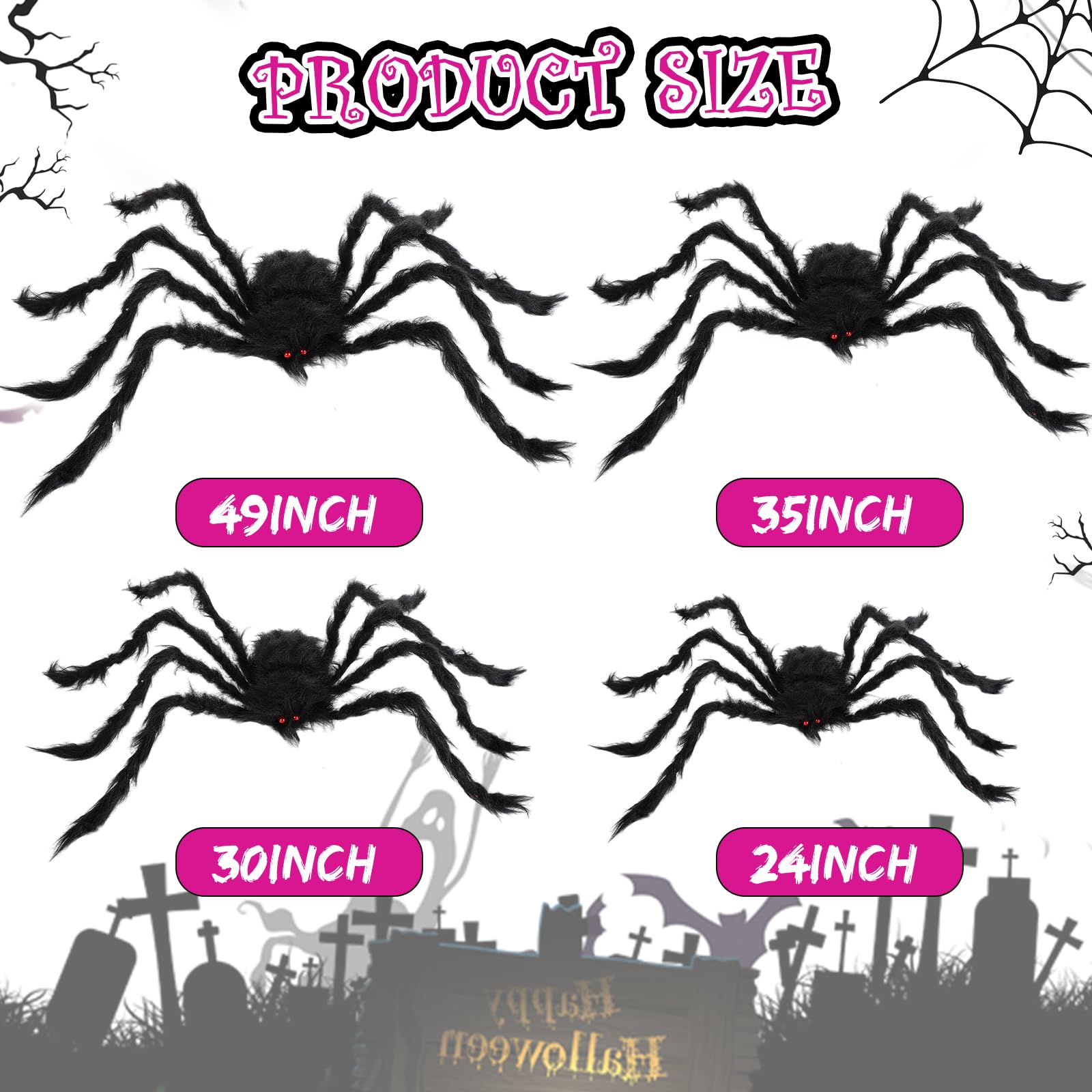 Cinnvoice 4ft giant spider full body lit pink for dramatic yard focal point