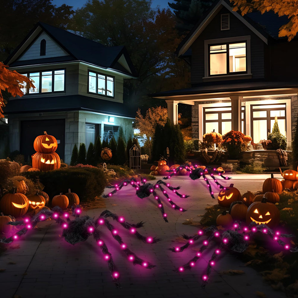 Cinnvoice spiders glowing in yard at night delivering attention-grabbing color