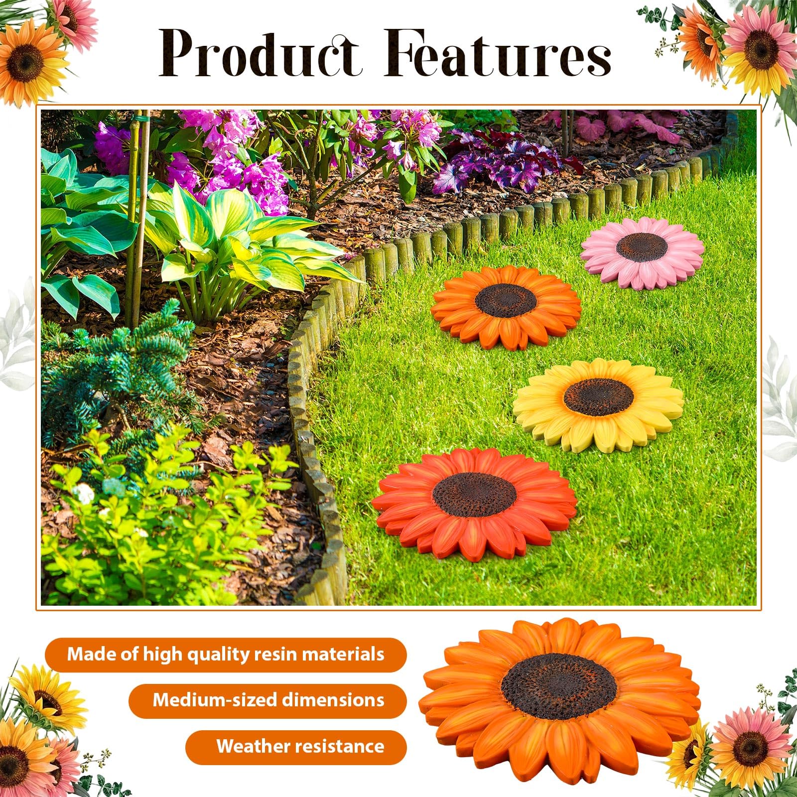 Cinnvoice stepping stones laid in garden path enhancing walkway with bright color
