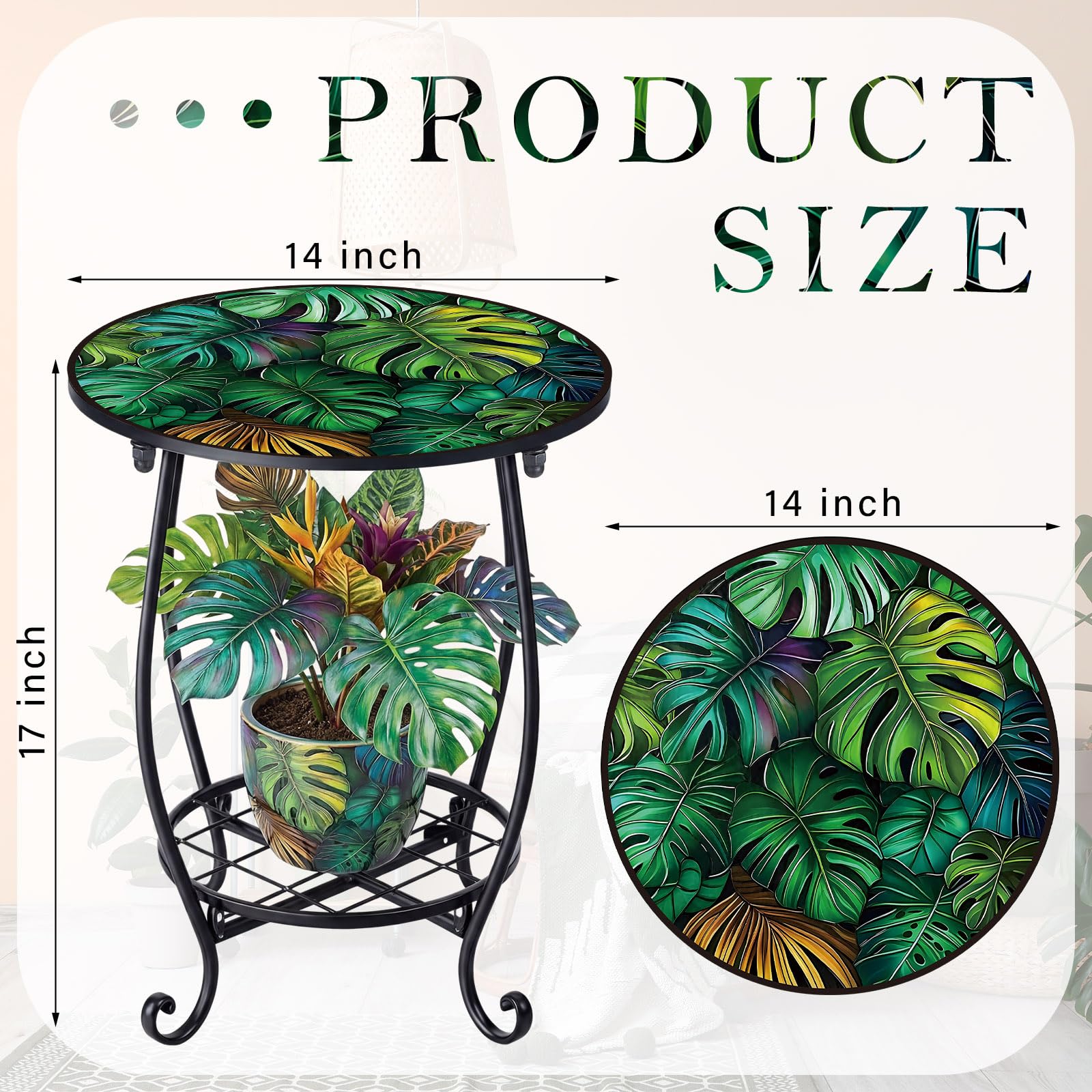 Cinnvoice close-up of tabletop monster leaf pattern adding decorative appeal