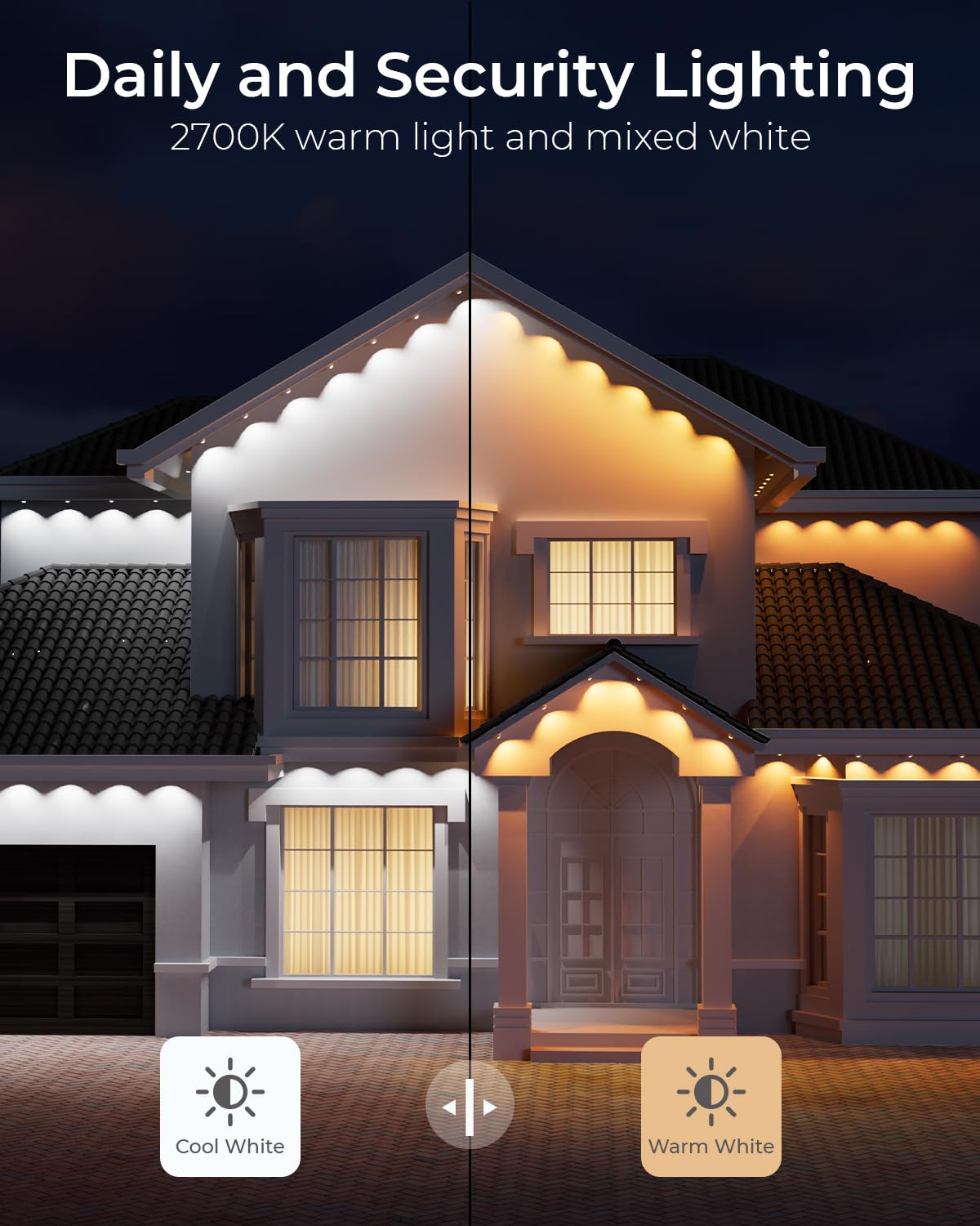 CINOTON eaves lights installed on a house demonstrating secure mounting