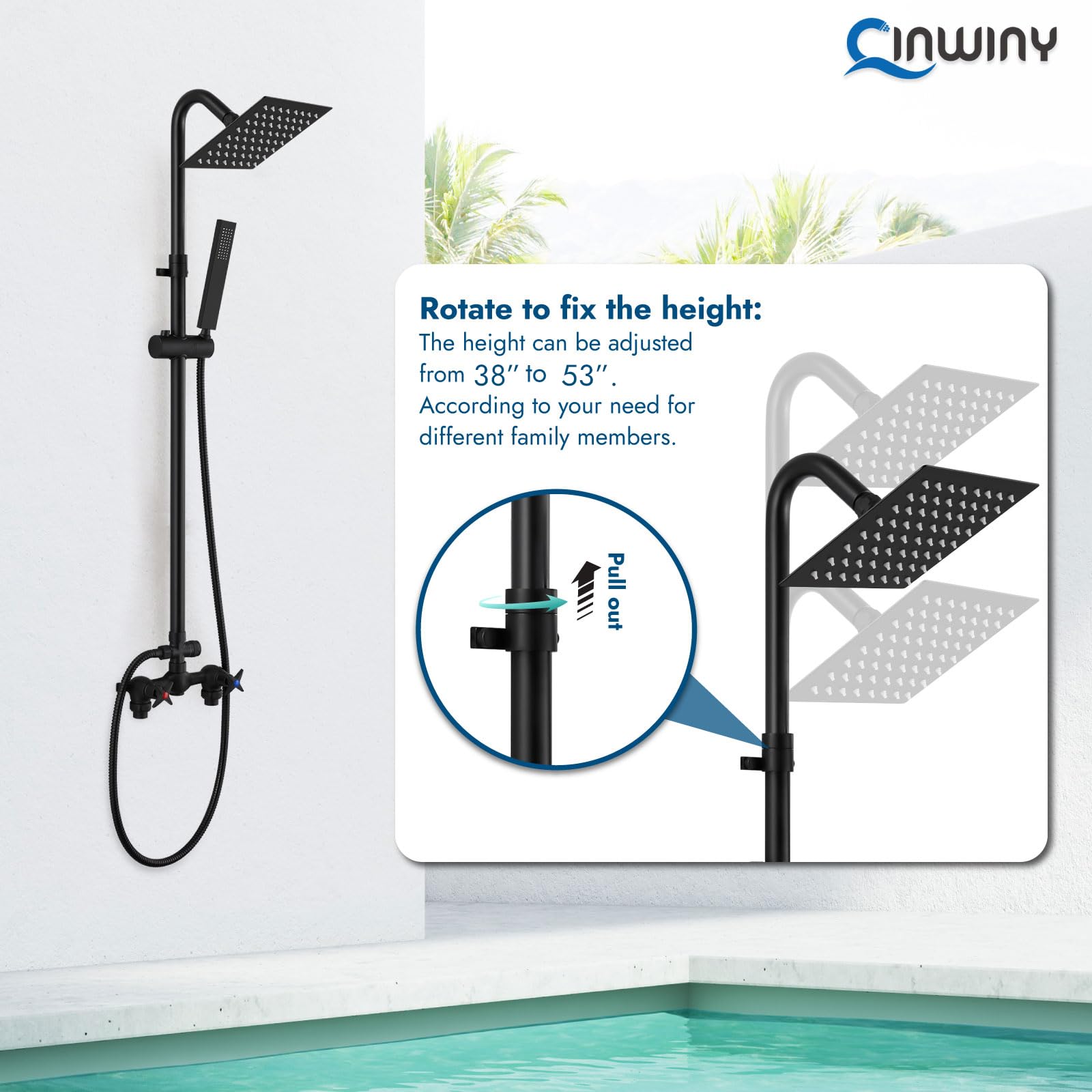 Cinwiny handheld sprayer with hose showing reach and targeted rinsing benefit