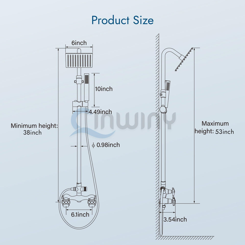 Cinwiny shower next to person for scale showing size and usability benefit