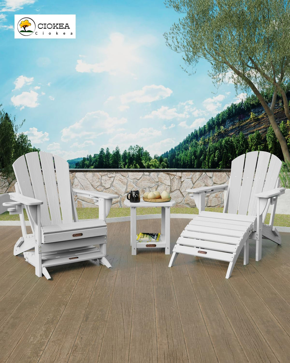 Ciokea table close-up of white polyethylene top surface highlighting weatherproof texture