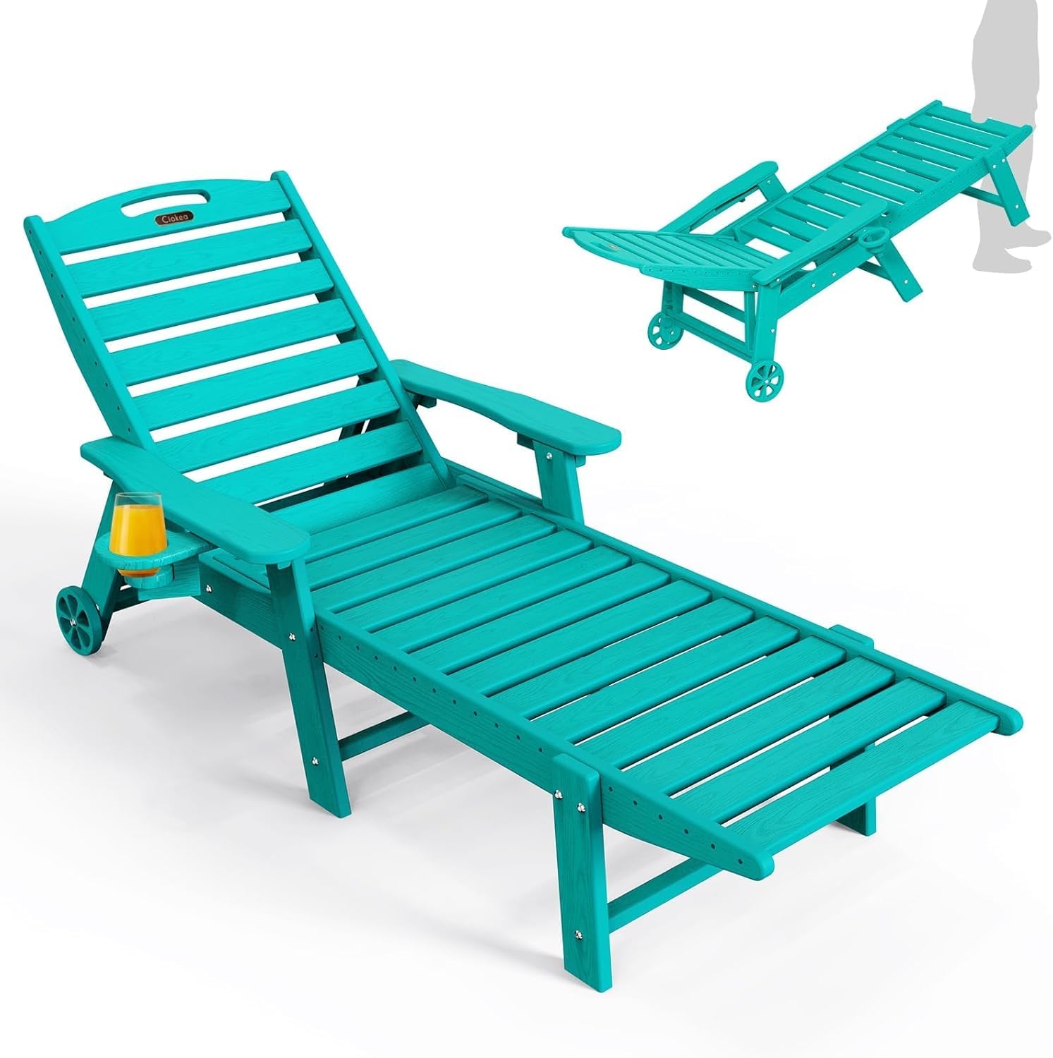 Ciokea front view of chaise lounge showing roomy seat and wide armrests for comfort