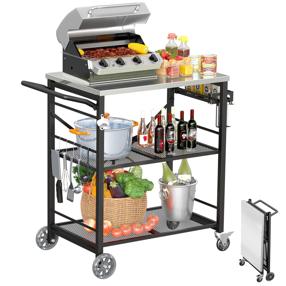 Ciokea front view of grill cart showing sturdy construction and storage benefit