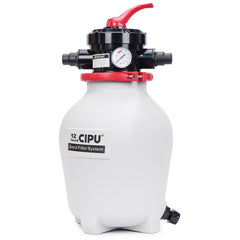 CIPU front view of 12-inch sand filter showing compact durable tank for easy replacement
