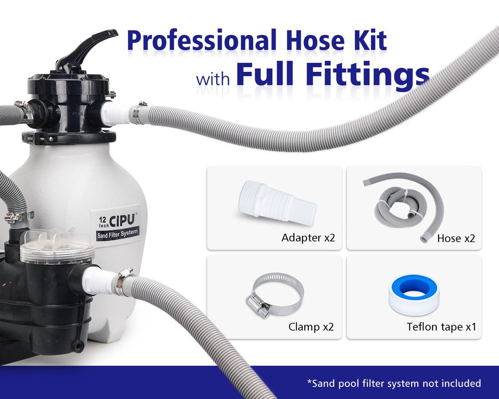 CIPU 6 ft and 3 ft hoses laid out showing lengths and fit for pool systems
