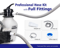 CIPU 6 ft and 3 ft hoses laid out showing lengths and fit for pool systems