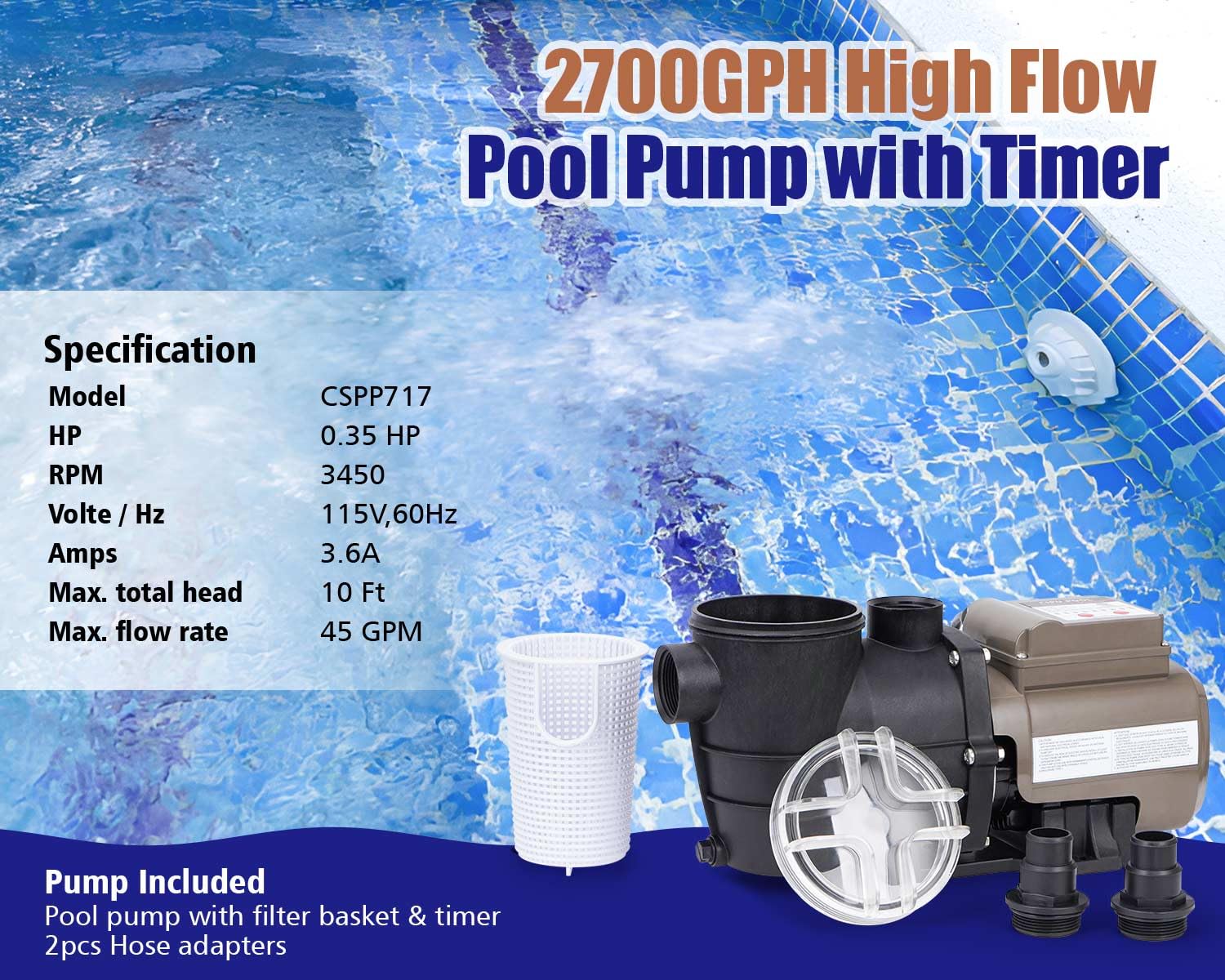 CIPU included 1-1/2 and 1-1/4 inch adapters for versatile hose connections
