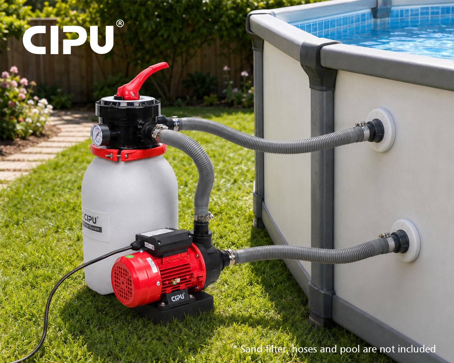 CIPU installed beside a sand filter, demonstrating correct plumbing setup