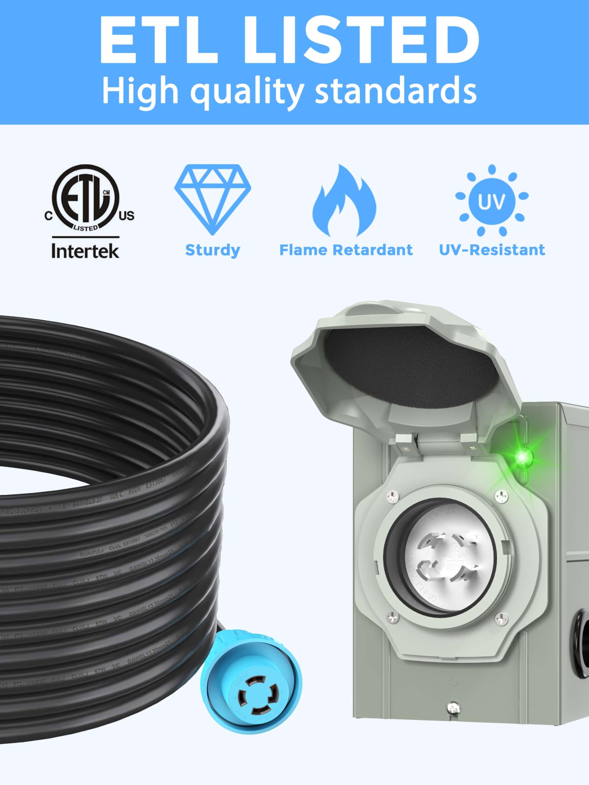 CircleCord cable laid against measuring tape showing 15 foot length for reach planning