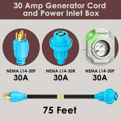 CircleCord NEMA L14-30P connector closeup showing durable contacts for safe transfer