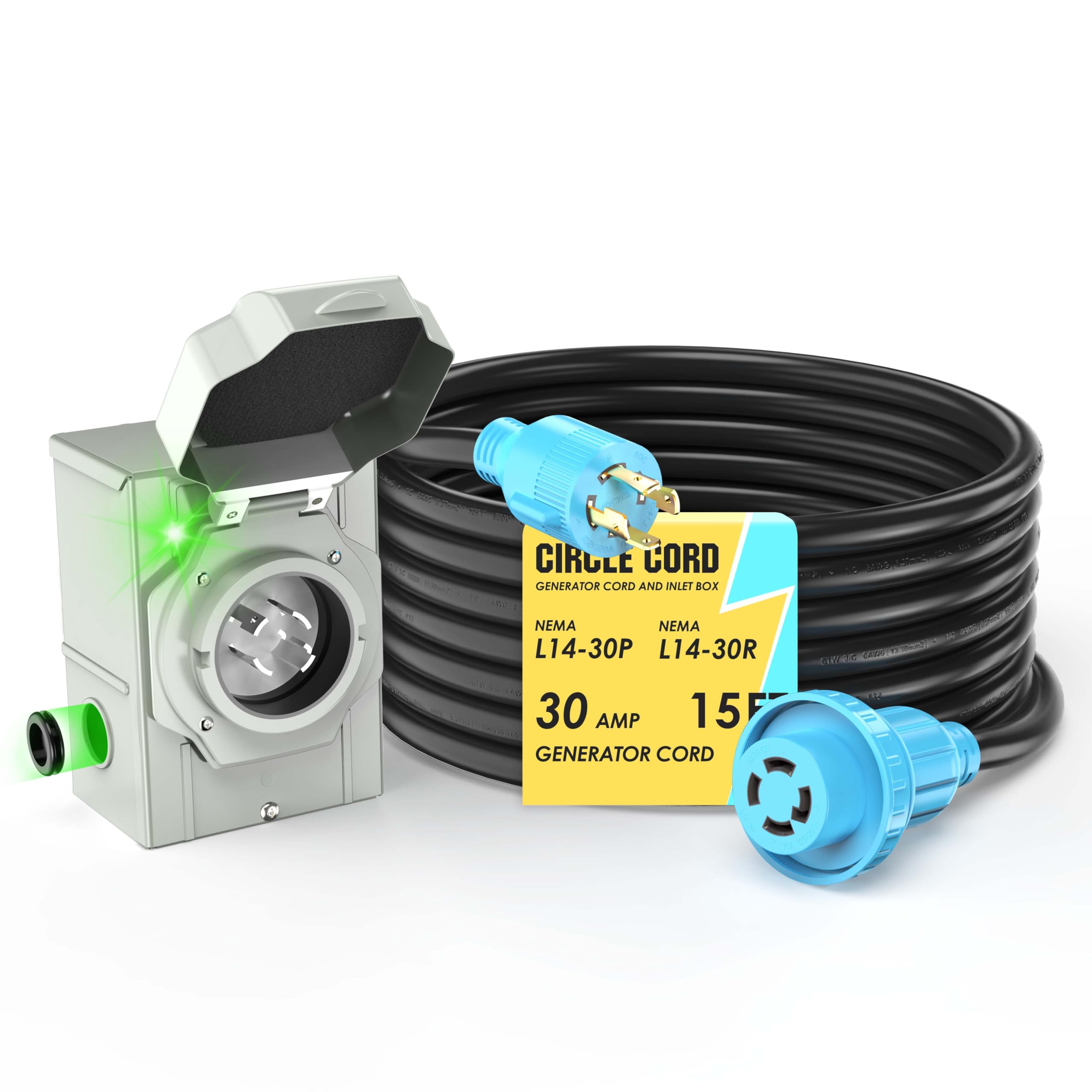 CircleCord front inlet box with cord showing secure outdoor connection and organization