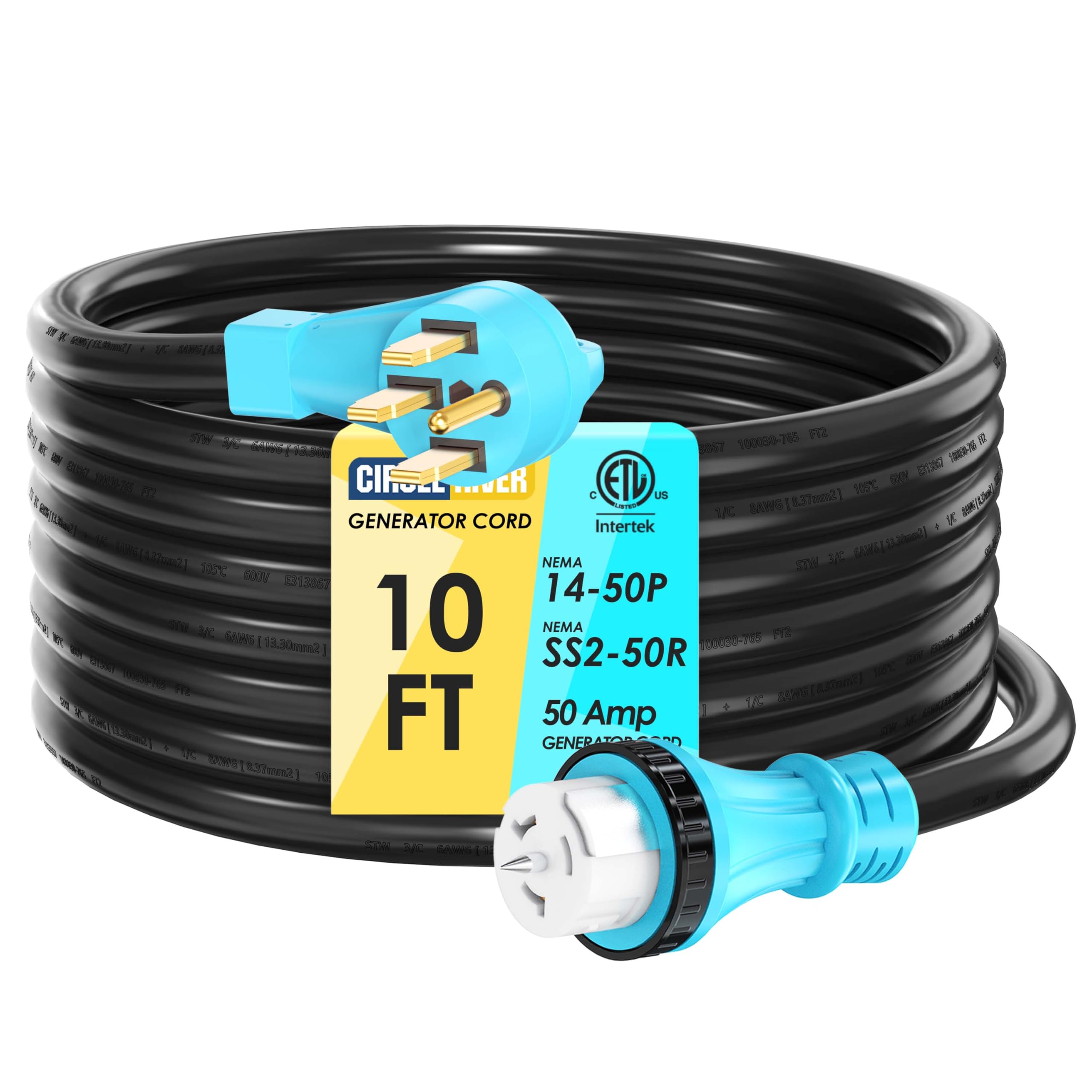 CircleRiver front NEMA 14-50P plug showing easy-grip handle and secure connection benefit