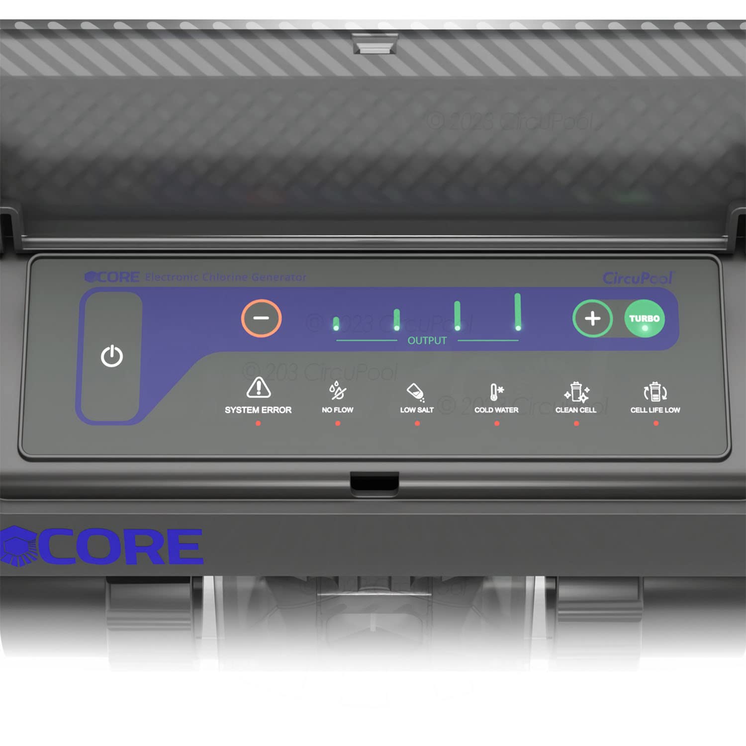 CircuPool CORE35 connected to pool filter illustrating automated chlorine generation benefit