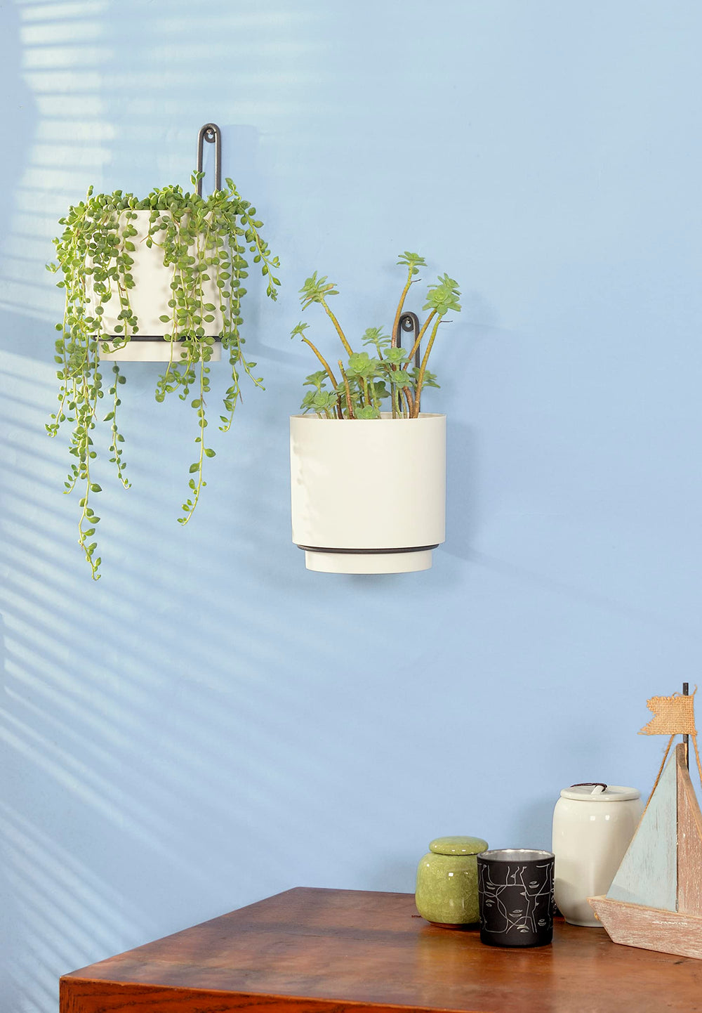 CISEANOL dual planters staggered on wall showing layered styling and vertical greenery advantage