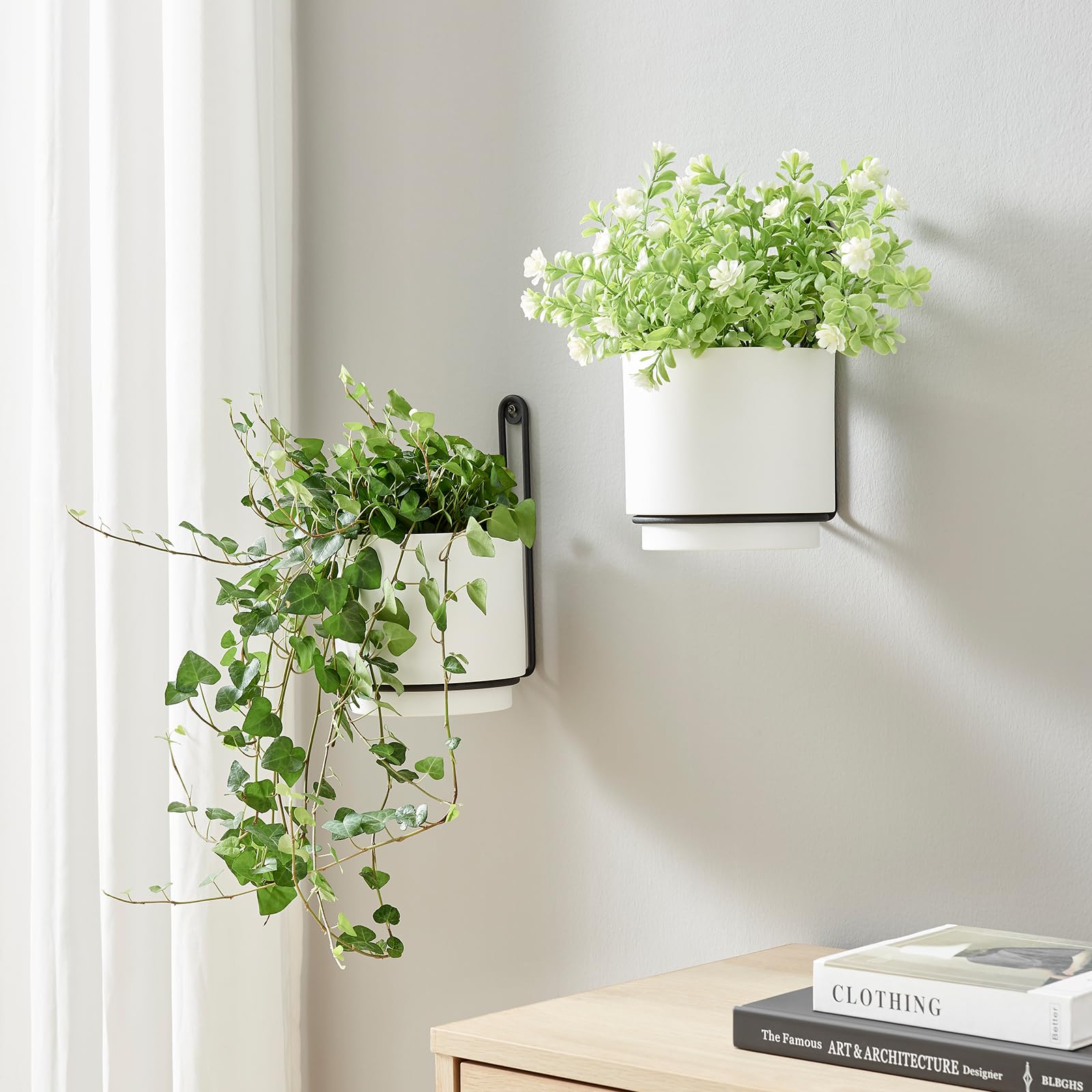 CISEANOL front view wall mounted planters showing modern white finish and compact design for space-saving