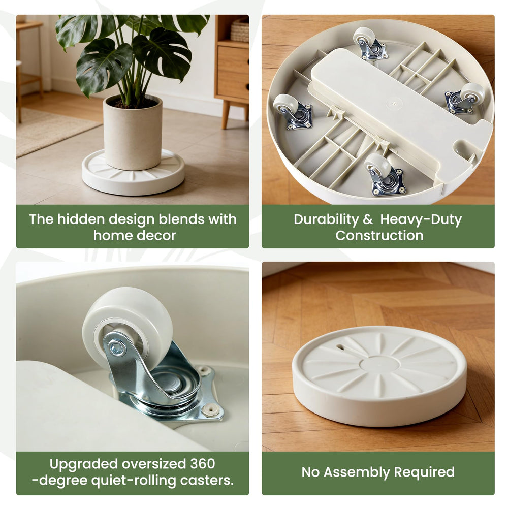 CITOL plant caddy under a large pot in living room demonstrating effortless repositioning