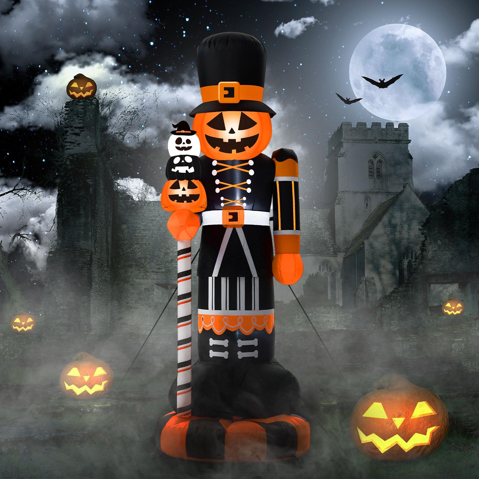 Civaner front view of inflatable pumpkin nutcracker showing festive yard impact