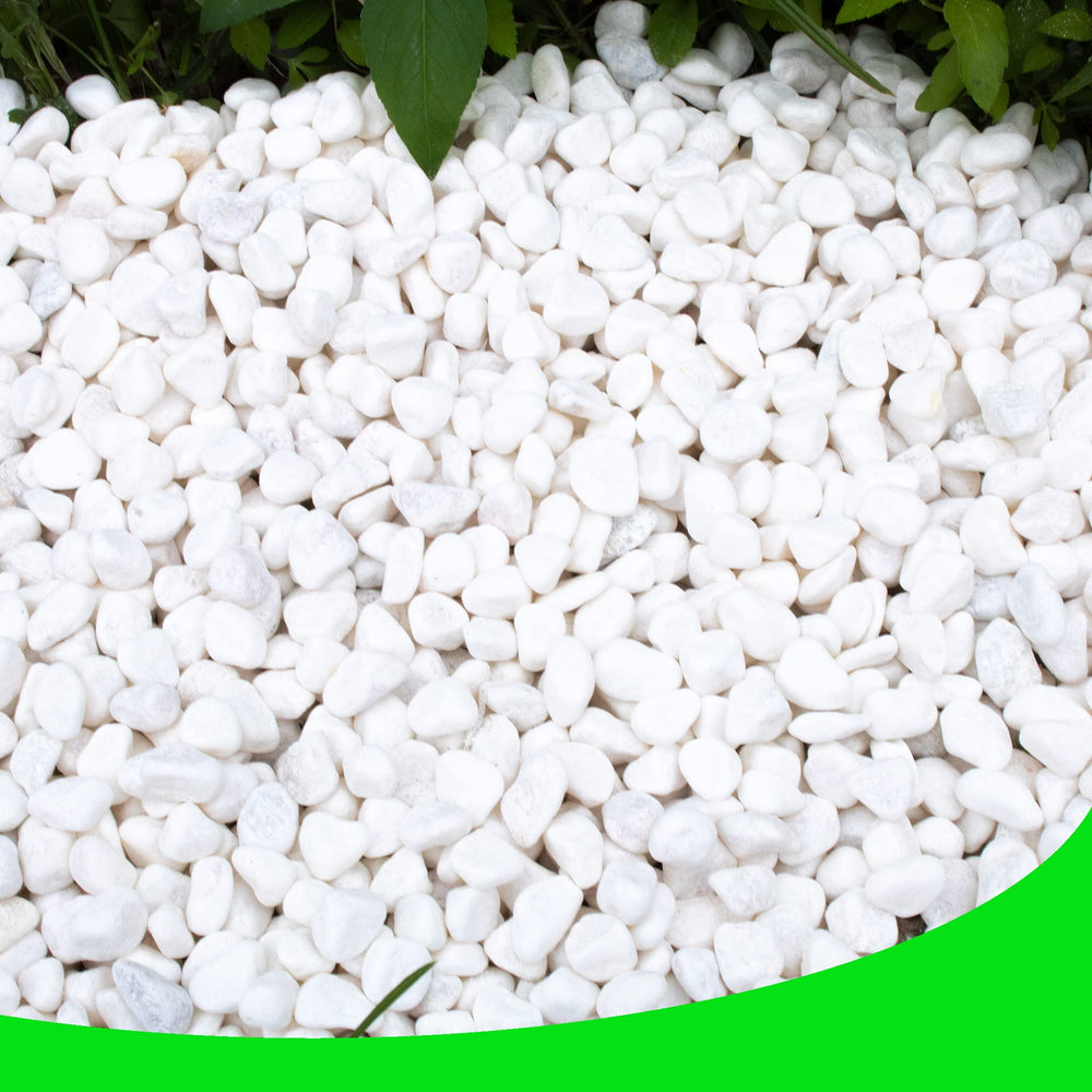 CJGQ front bag of white pebbles showing product weight and packaging benefits