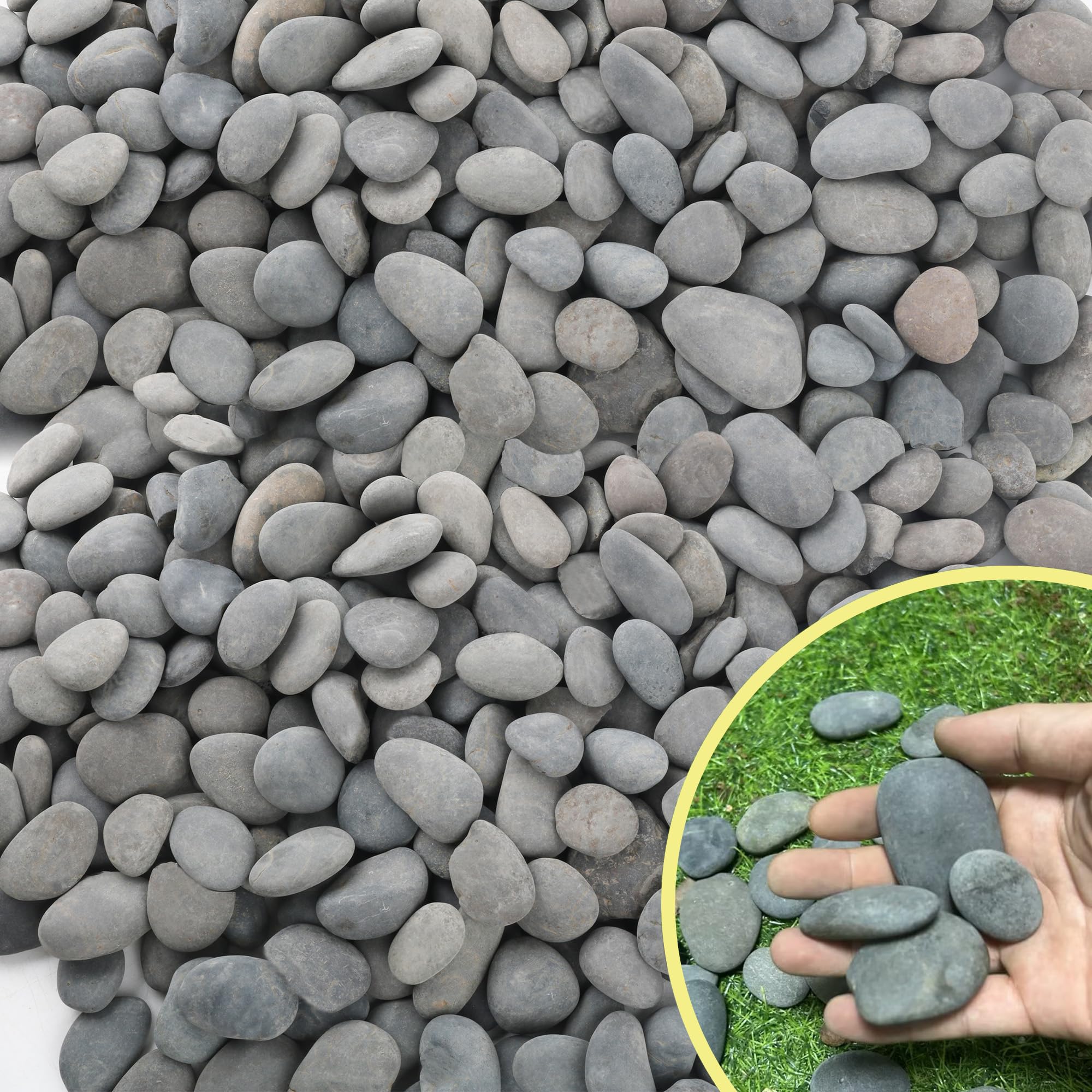 CJGQ front of bag showing 45lb river rocks and neutral grey color benefits