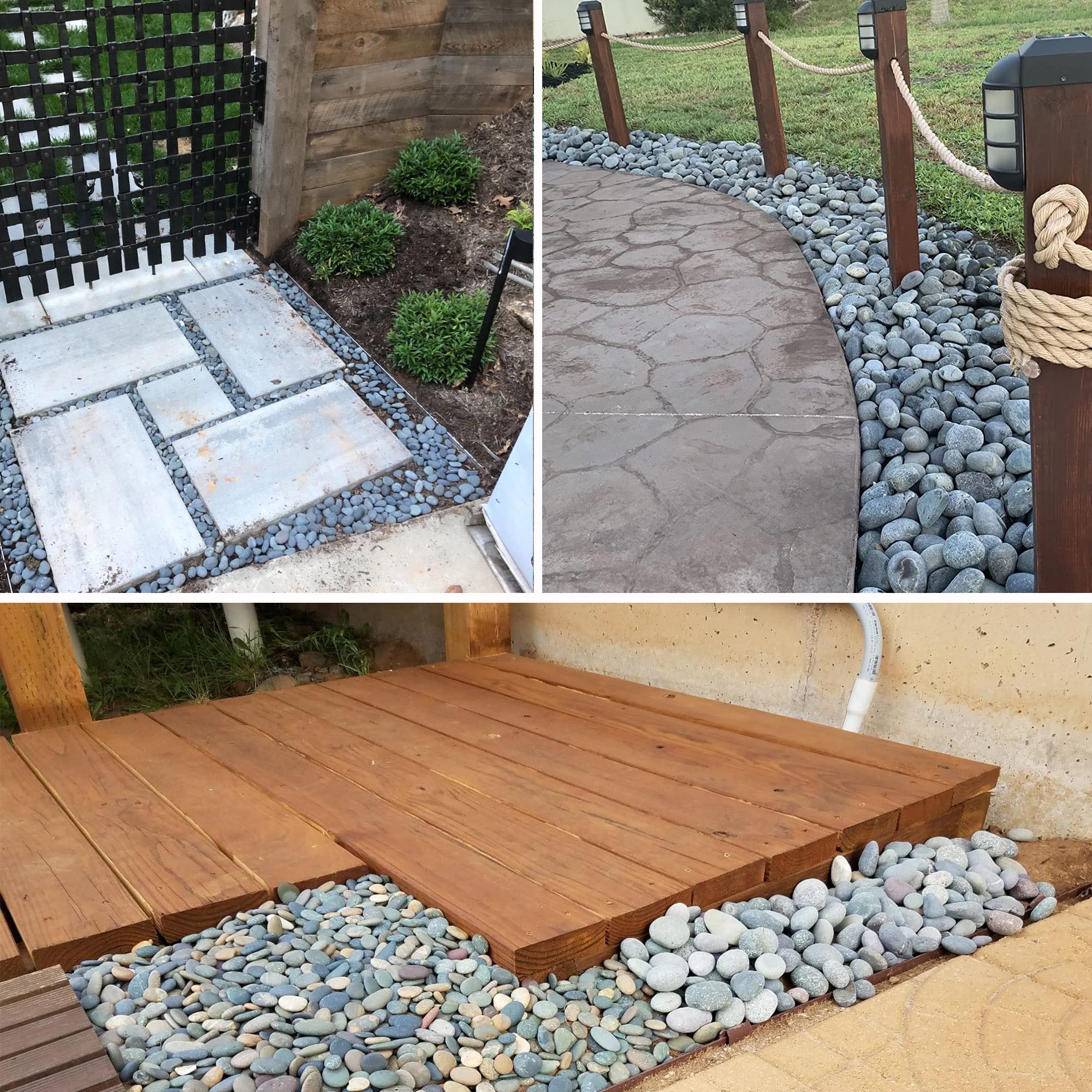 Outdoor patio planter styled with CJGQ pebbles showing instant decorative impact