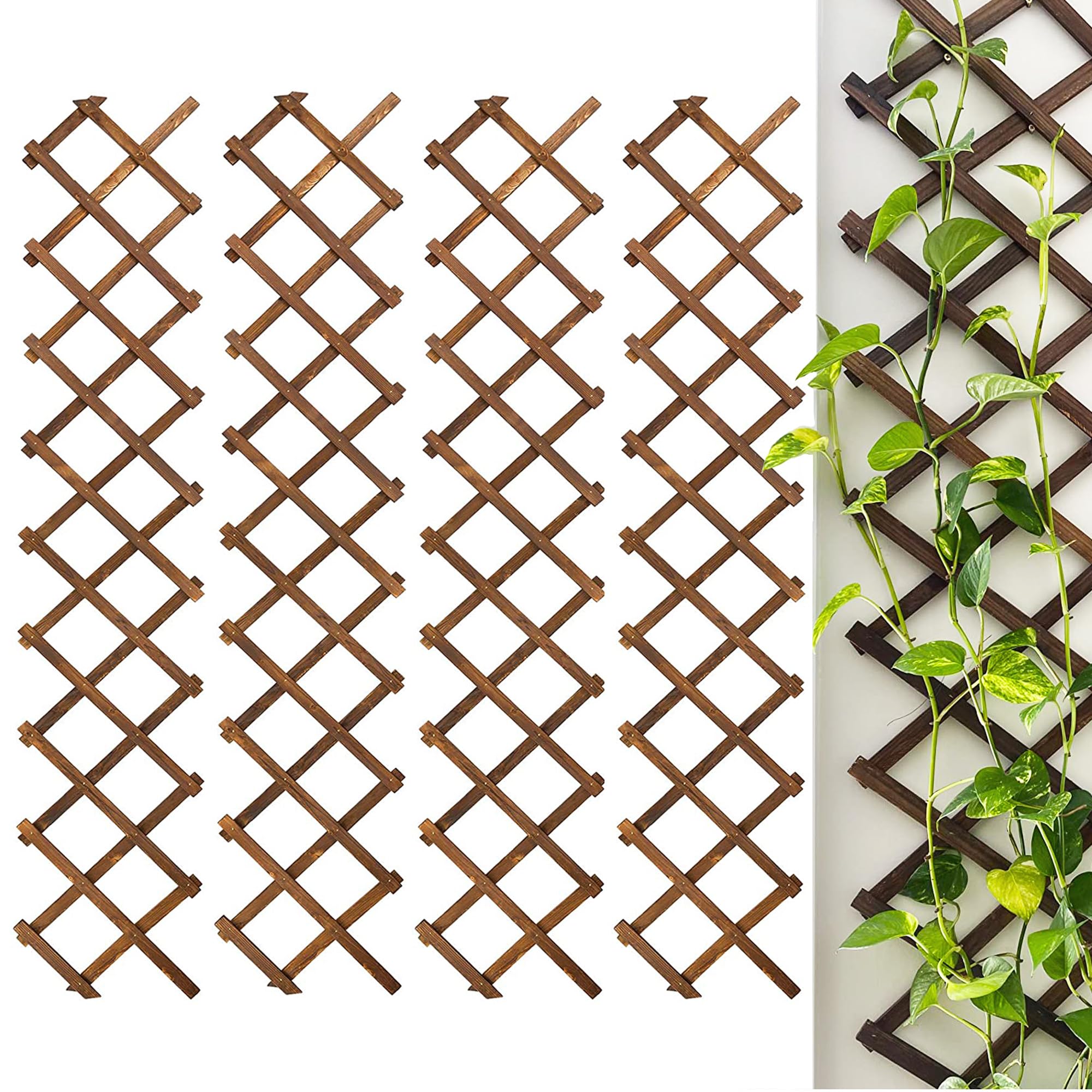 CJGQ front view of four wooden lattice panels showing pack and dimensions benefit