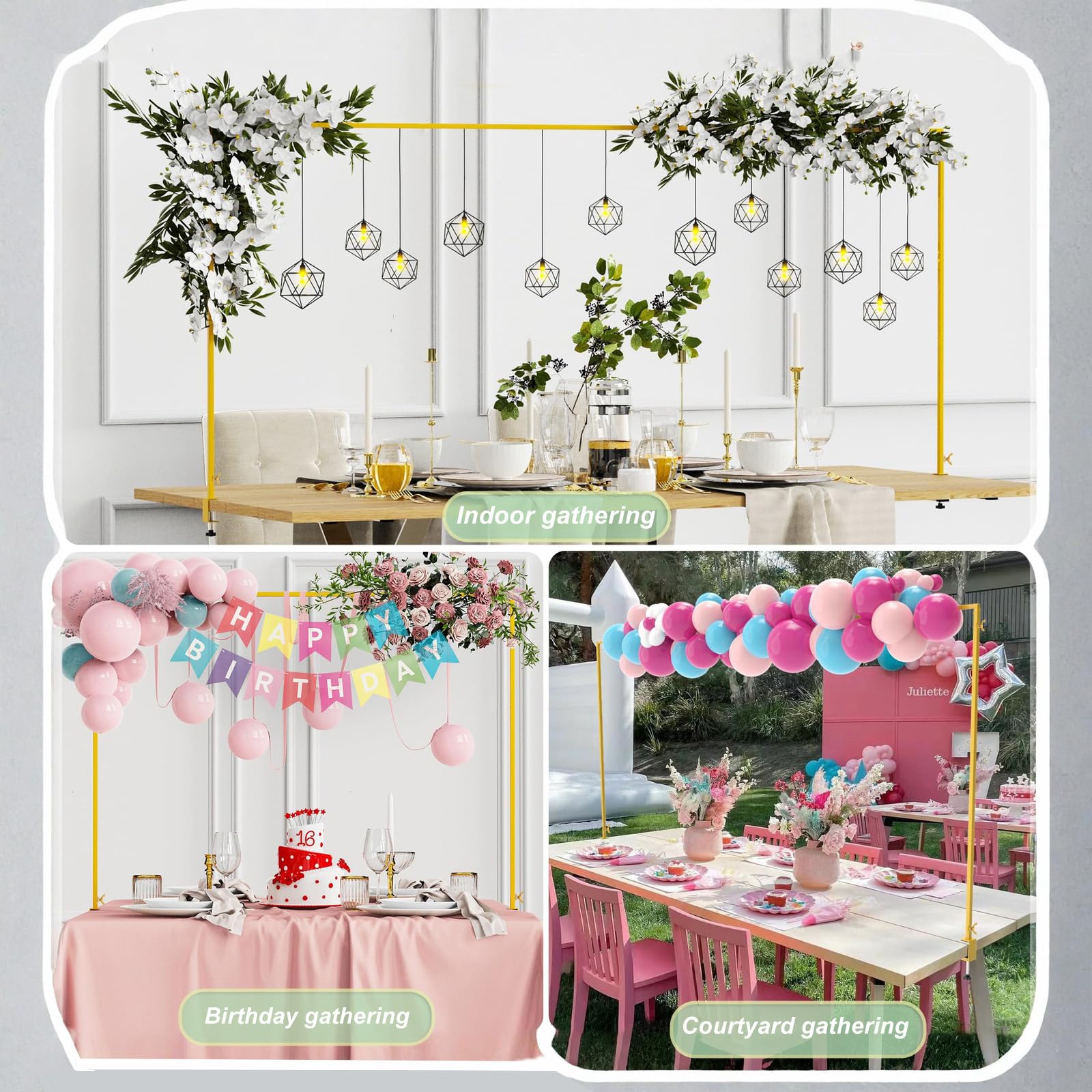 CJMYHOME arch in use on a wedding table displaying balloons and garlands for event styling benefit