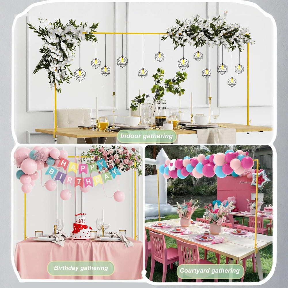 CJMYHOME arch in use on a wedding table displaying balloons and garlands for event styling benefit