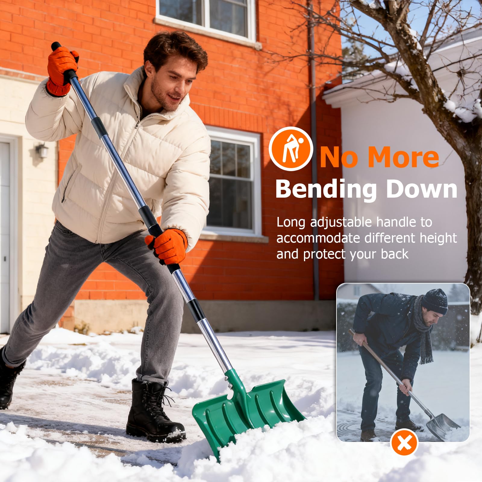 CJYMMFAN close-up of reinforced 16-inch metal blade showing durable edge for wet heavy snow and mulch
